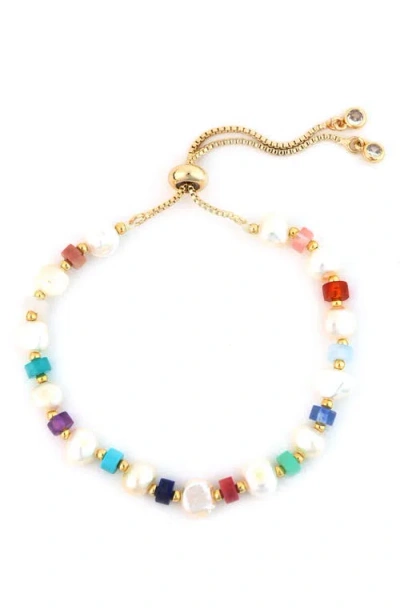 Panacea Beaded Pearl Slider Bracelet In Multi
