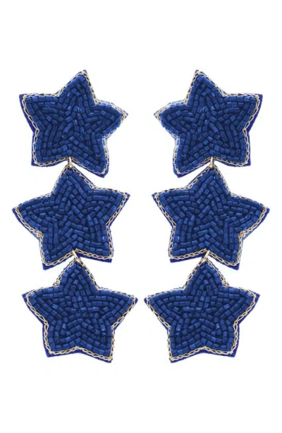 Panacea Beaded Star Linear Drop Earrings In Blue