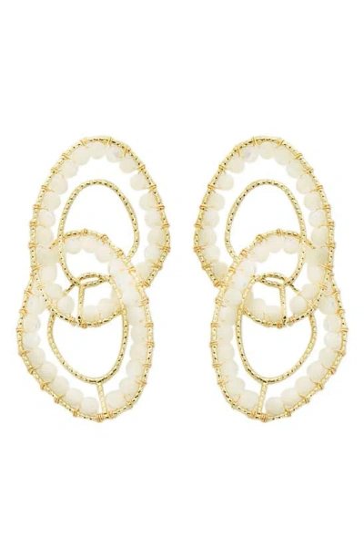 Panacea Beaded Stone Link Drop Earrings In Gold