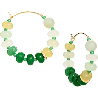 Panacea Beaded Wire Hoop Earrings In Green