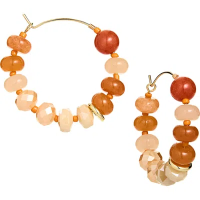 Panacea Beaded Wire Hoop Earrings In Orange