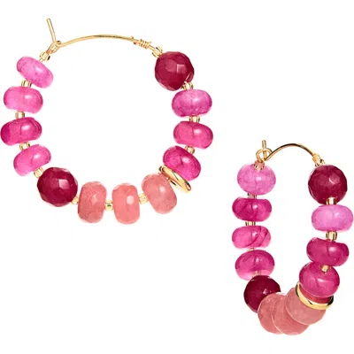 Panacea Beaded Wire Hoop Earrings In Pink