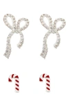 Panacea Bow & Candy Cane Stud Earrings In Red