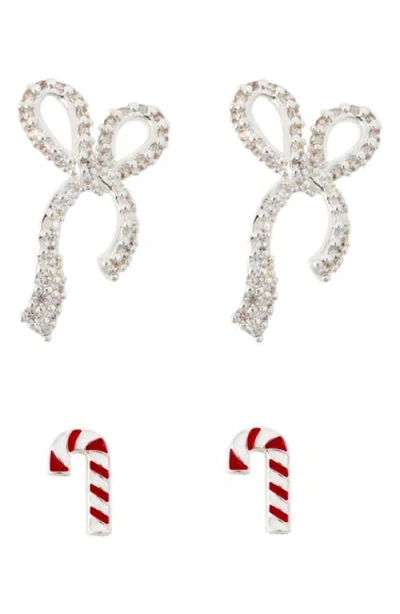 Panacea Bow & Candy Cane Stud Earrings In Red