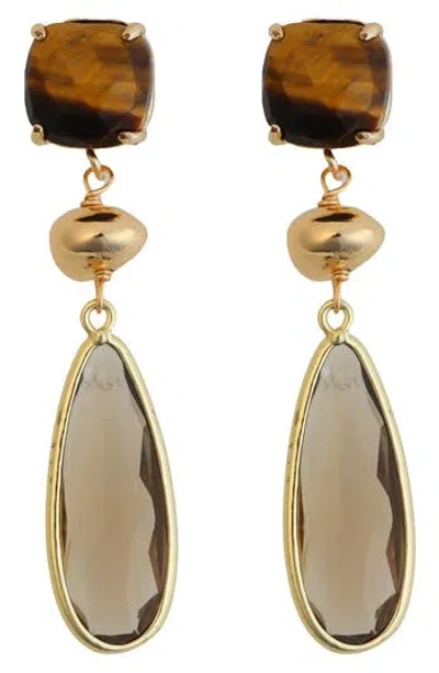 Panacea Brown Crystal & Smoky Quartz Teardrop Earrings