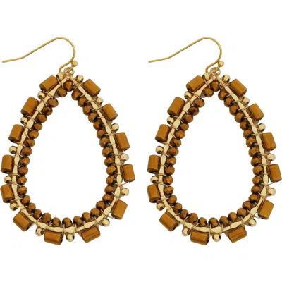 Panacea Brown Crystal Beaded Teardrop Earrings