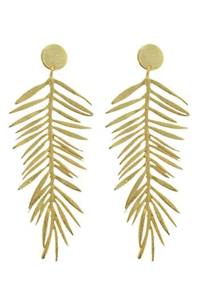 Panacea Brushed Leaf Drop Earrings In Gold