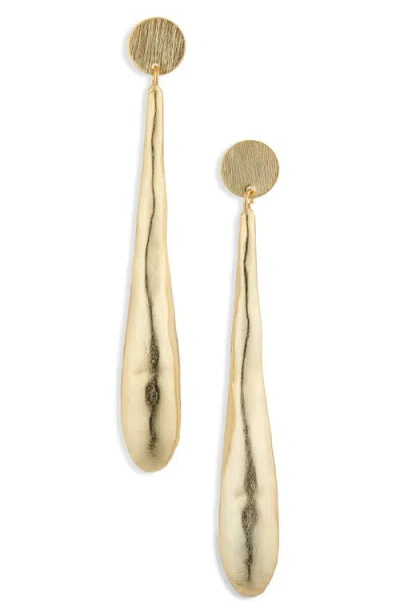 Panacea Brushed Linear Teardrop Earrings In Gold