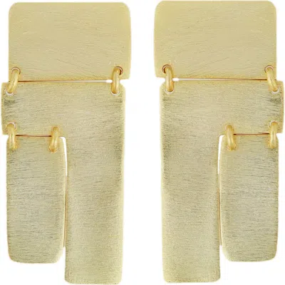 Panacea Brushed Rectangular Drop Earrings In Gold