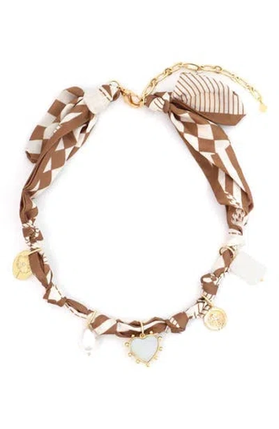 Panacea Charm Scarf Necklace In Brown