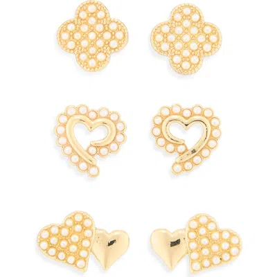 Panacea Clover & Heart Stud Earrings Set In White