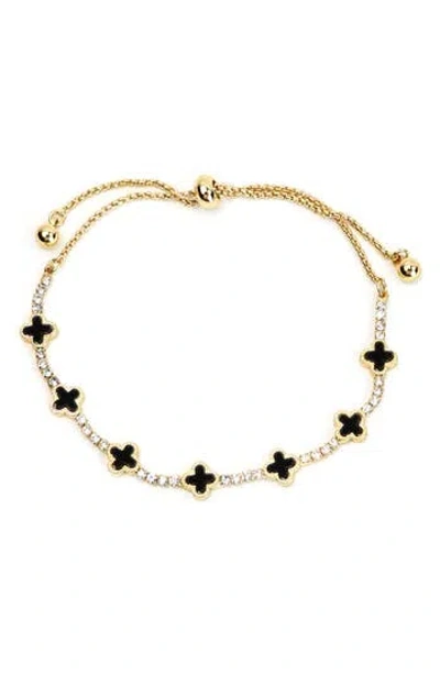 Panacea Clover Cz Station Slider Bracelet In Black