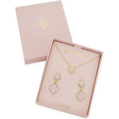 Panacea Clover Drop Earrings & Pendant Necklace Set In Pink