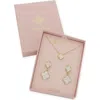 Panacea Clover Drop Earrings & Pendant Necklace Set In White