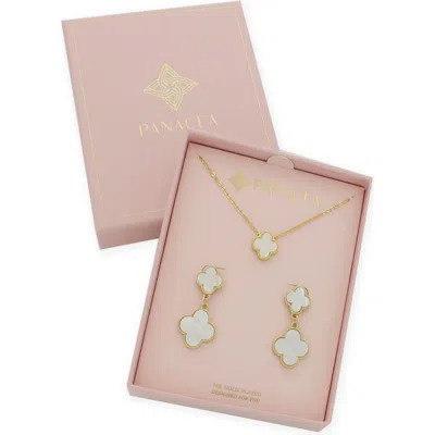 Panacea Clover Drop Earrings & Pendant Necklace Set In White