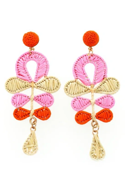 Panacea Colorblock Raffia Drop Earrings In Pink