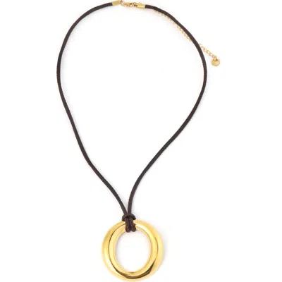 Panacea Cord Circle Pendant Necklace In Gold/ Brown
