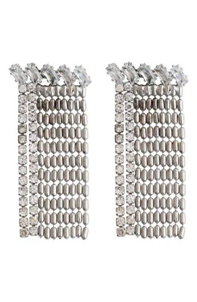Panacea Crystal & Ball Chain Fringe Drop Earrings In Gray
