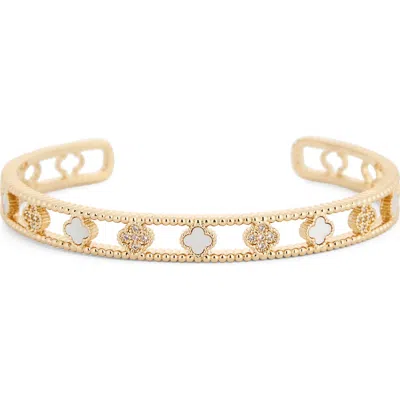 Panacea Crystal & Clover Cuff In Gold