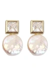 Panacea Crystal & Faux Pearl Drop Earrings In Gold