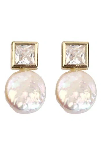 Panacea Crystal & Faux Pearl Drop Earrings In Gold