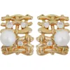 Panacea Crystal & Faux Pearl Hoop Earrings In Gold