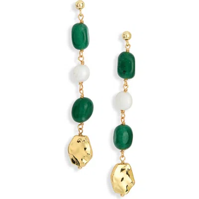 Panacea Crystal & Faux Pearl Linear Drop Earrings In Green