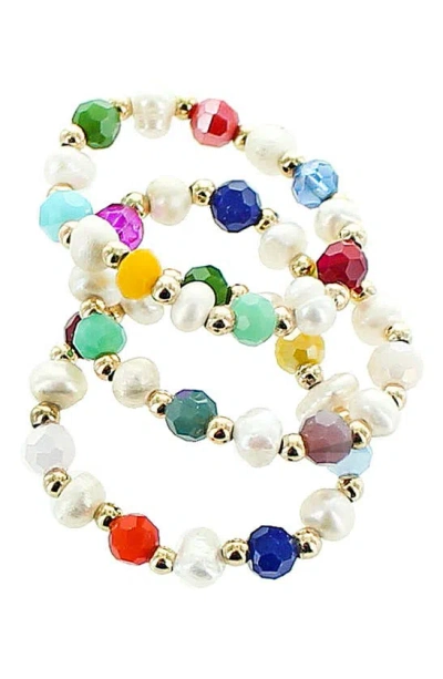 Panacea Crystal & Freshwater Pearl Bracelet Set In Gold Multi