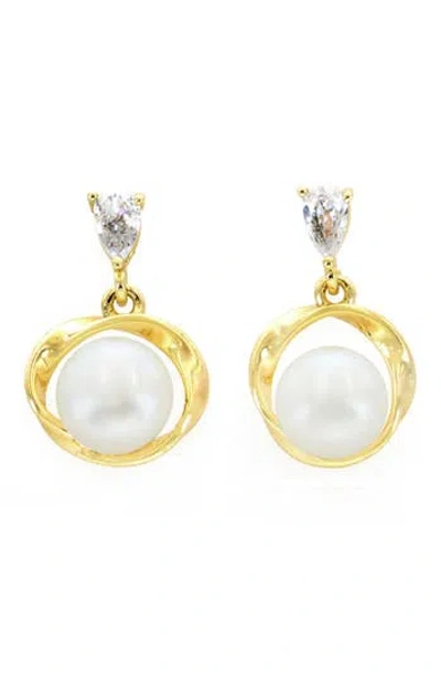 Panacea Crystal & Freshwater Pearl Circle Drop Earrings In Gold