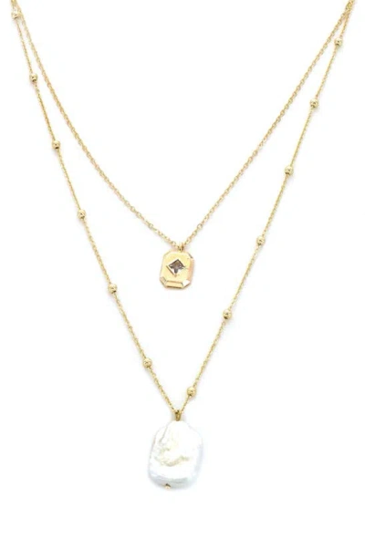 Panacea Crystal & Freshwater Pearl Layered Necklace In Gold