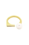 Panacea Crystal & Freshwater Pearl Ring In Gold/pearl
