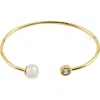 Panacea Crystal & Freshwater Pearl Wire Cuff Bracelet In White