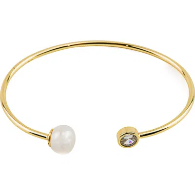 Panacea Crystal & Freshwater Pearl Wire Cuff Bracelet In White