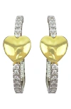Panacea Crystal & Heart Hoop Earrings In Two Tone