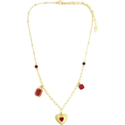 Panacea Crystal & Heart Shaker Necklace In Gold