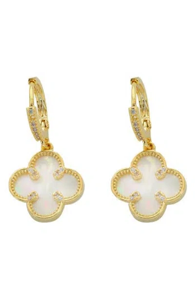 Panacea Crystal & Mother-of-pearl Clover Drop Earrings In Gold
