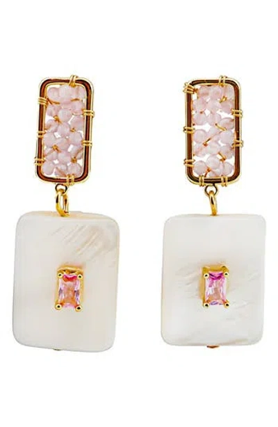 Panacea Crystal & Shell Drop Earrings In Metallic