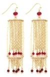 Panacea Crystal Beaded Chain Fringe Drop Earrings In Gold