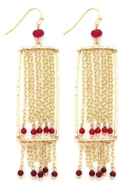 Panacea Crystal Beaded Chain Fringe Drop Earrings In Gold