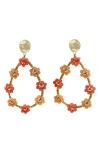 Panacea Crystal Beaded Flower Teardrop Earrings In Coral