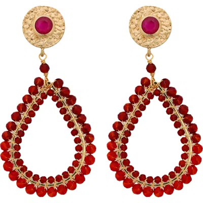 Panacea Crystal Beaded Teardrop Earrings In Red