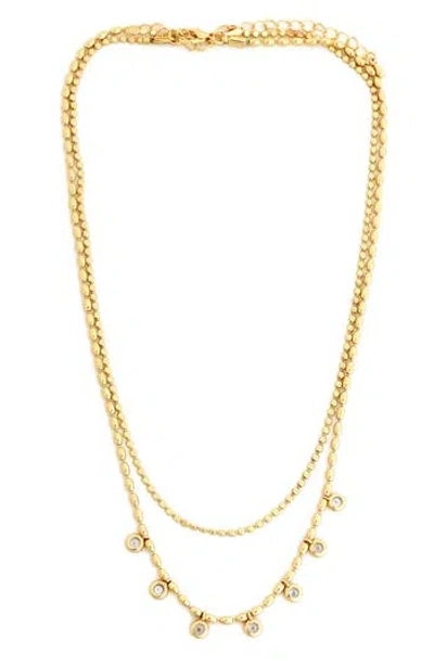 Panacea Crystal Charm Layered Ball Chain Necklace In Gold