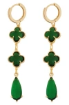 Panacea Crystal Clover & Teardrop Huggie Hoop Earrings In Green