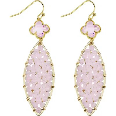 Panacea Crystal Clover Beaded Marquise Drop Earrings In Pink