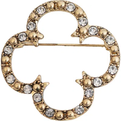 Panacea Crystal Clover Brooch In Gold