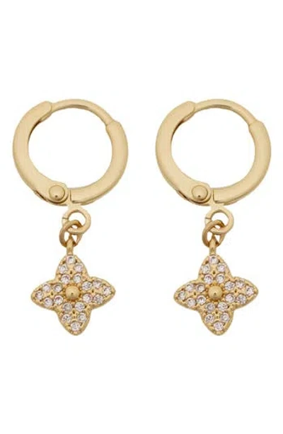 Panacea Crystal Clover Drop Huggie Hoop Earrings In Gold