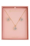 Panacea Crystal Clover Halo Stud Earrings & Pendant Necklace Set In Gold