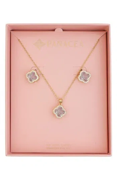 Panacea Crystal Clover Halo Stud Earrings & Pendant Necklace Set In Gold
