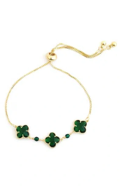 Panacea Crystal Clover Slider Bracelet In Gold