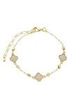 Panacea Crystal Clover Station Bracelet In White/ Yellow Gold